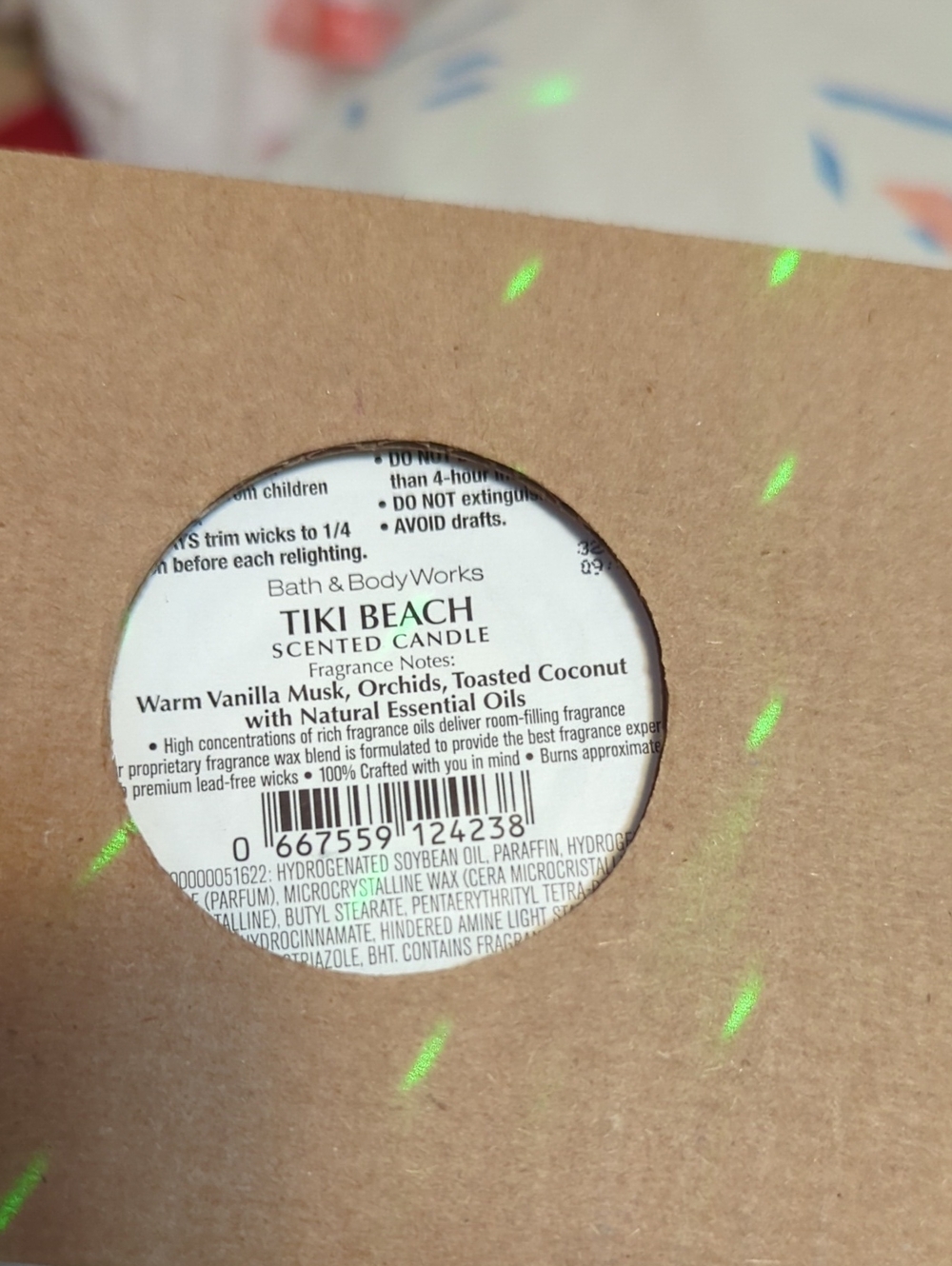Bath & Body Works Tiki Beach Candle — White Label, Brown Box